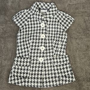 Kensie Girl Button Up Blazer Short Sleeve  Lined Houndstooth Size XS